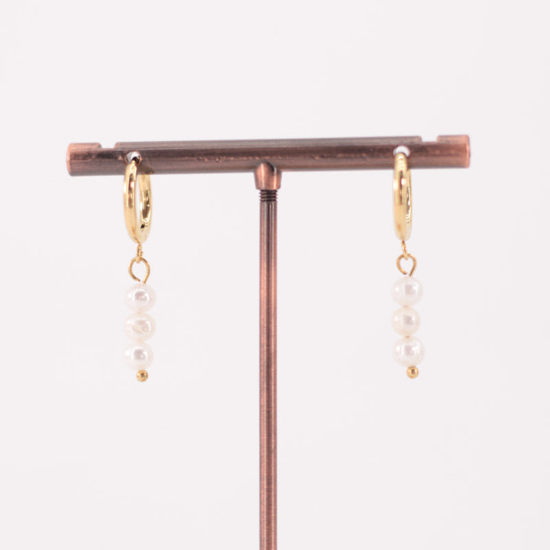 Pendientes Aro Triple Perla