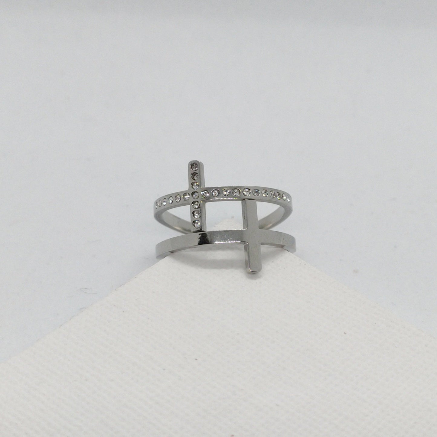 Anillo Doble Cruz Plata