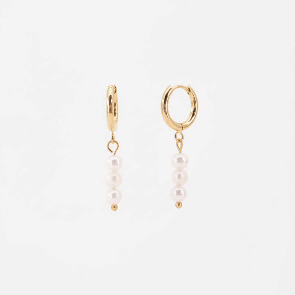 Pendientes Aro Triple Perla