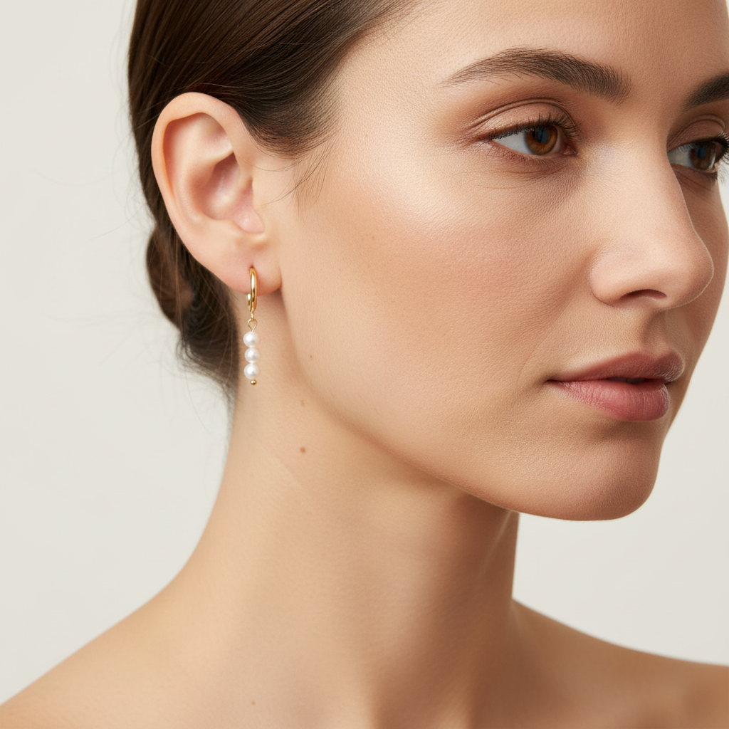 Pendientes Aro Triple Perla