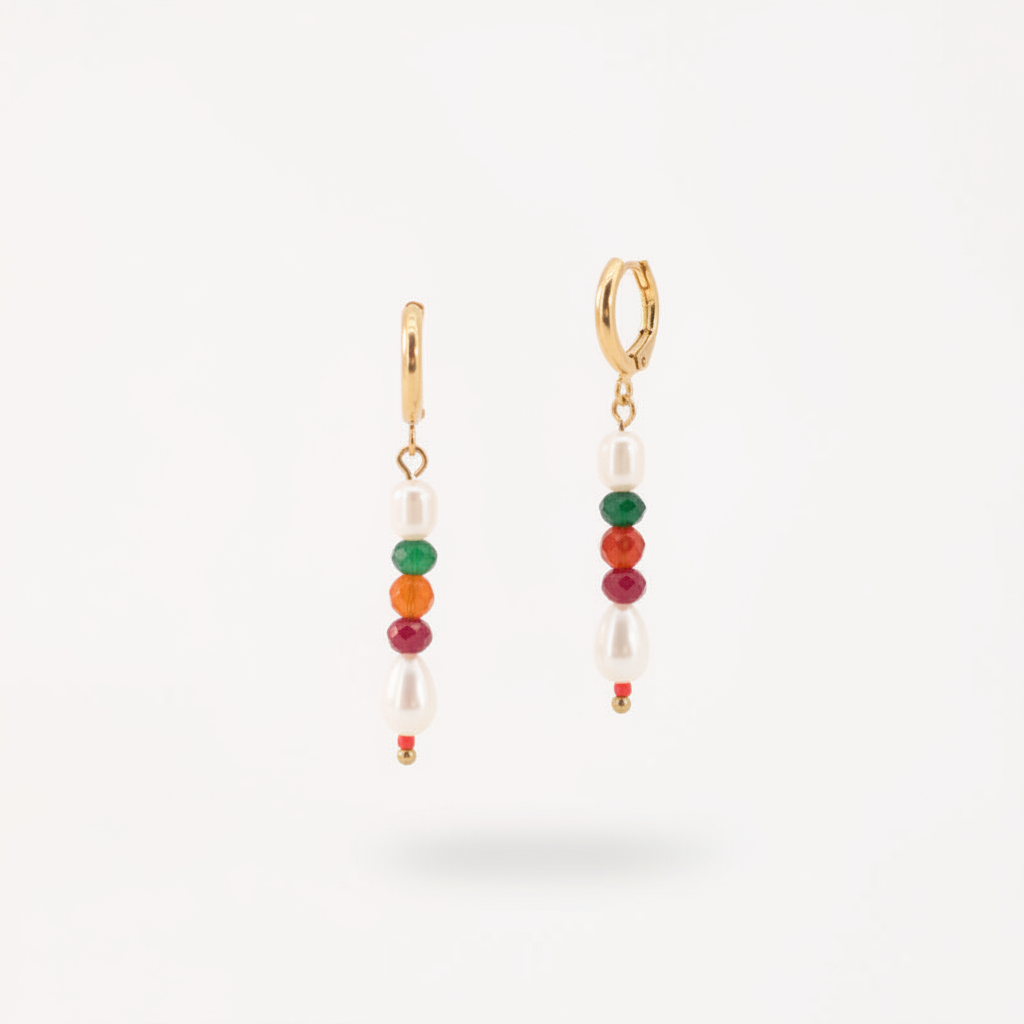 Pendientes Aro Perlas Color